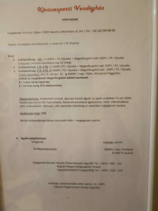 Kövicsesparti Vendégház - Pásztó